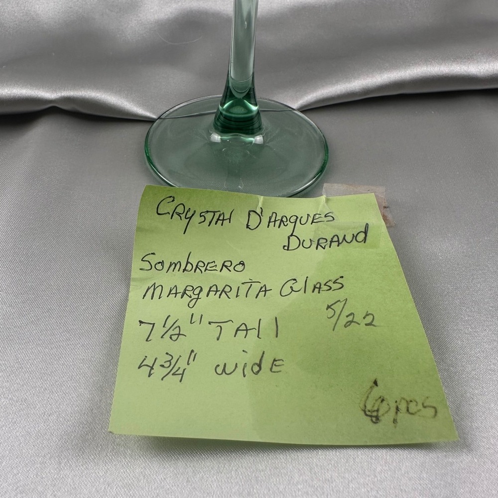6 Cristal d'Arques Durand Sombrero Margarita Glass Green Stem Cut Crystal 7.5" - Picture 8 of 12